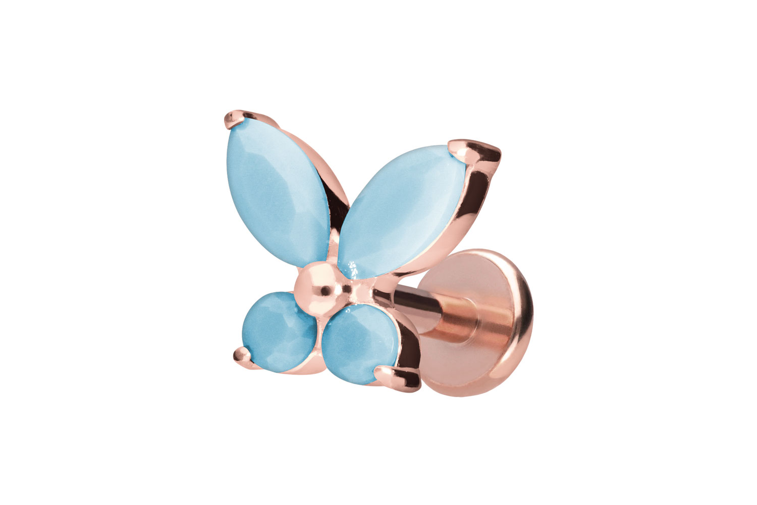 Titan Labret Piercing mit Push Fit SCHMETTERLING + SYNTHETISCHE TÜRKISE